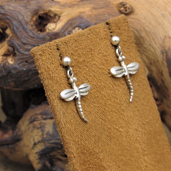 Sterling Silver Dragonfly Dangle Post Earrings - image 3