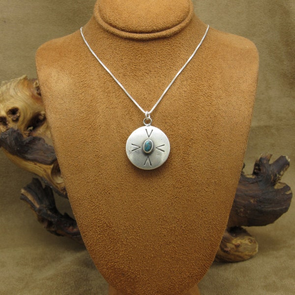 Sterling Silver Reversible Quail and Turquoise Pendant on a Box Chain Necklace