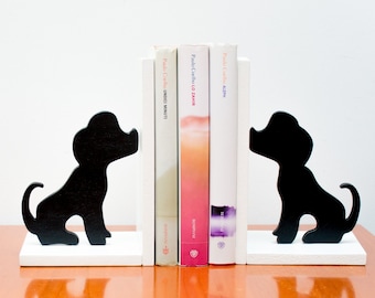DOGS modern BOOKENDS in Wood, ideal book lover gift or bookshelf decor.