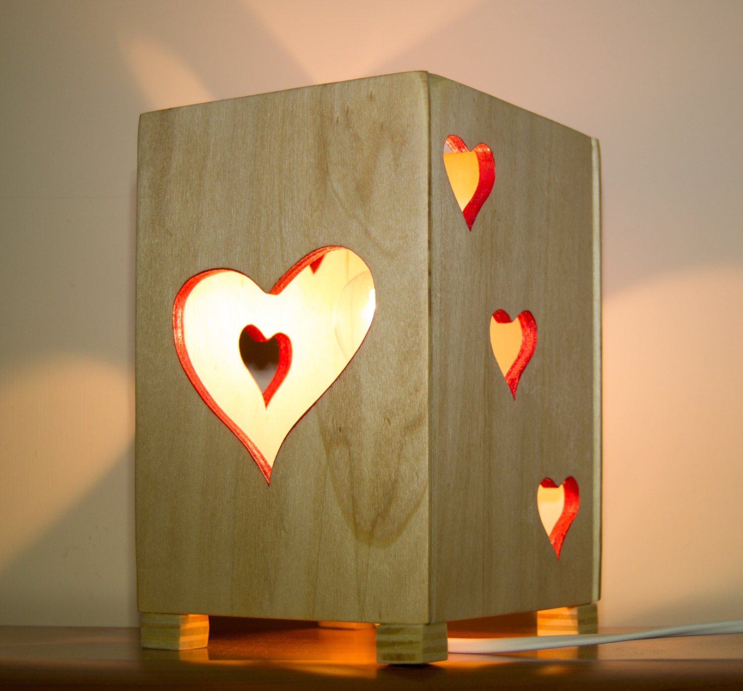 HEART Love WOOD LAMP in Modern Design Bedside and Reading Etsy