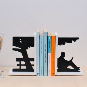 Book READER art, BOOKENDS in WOOD, gift for reader lovers for a modern wood decor!