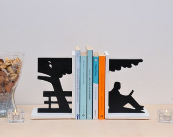 Book READER art, BOOKENDS in WOOD, gift for reader lovers for a modern wood decor!