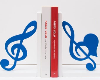 TREBLE CLEF wooden BOOKENDS, music lover gift