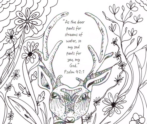 Deer Bible Verse Diy Adult Coloring Page Relaxation Christian Etsy