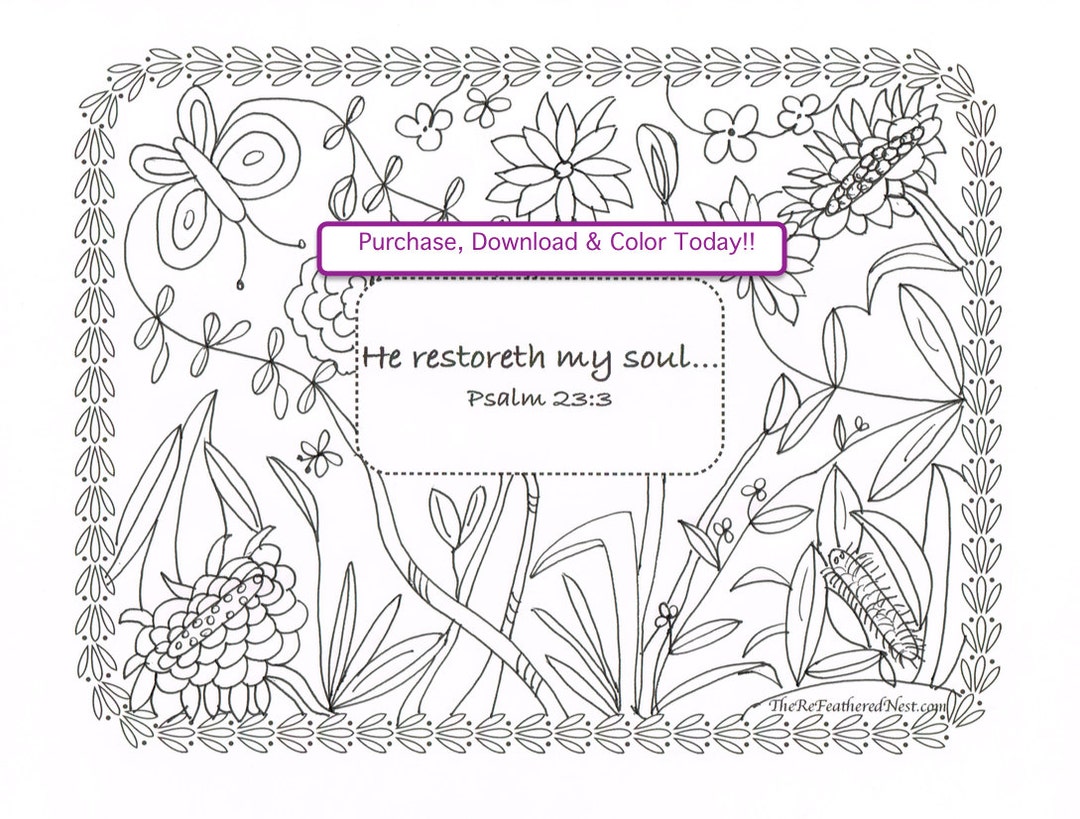 Psalm 23:3 Download Scripture Coloring Page - Etsy