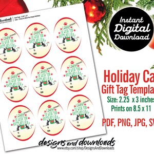 Holiday Cat Gift Tag Template I Paws to Wish You Happy Holidays image 2