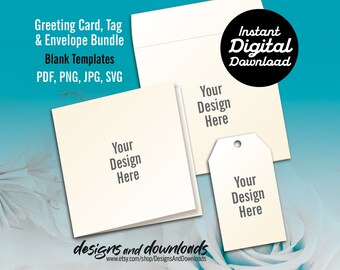 Greeting Card, Tag  & Envelope Blank Template Bundle