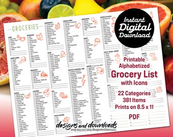 Liste d'épicerie alphabétique imprimable avec icônes