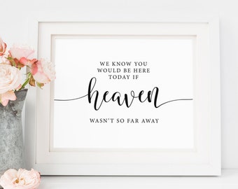 We Know You Would Be Here Today If Heaven Wasn't So Far Away Sign, Wedding Memorial Sign, Remembrance Sign, Ceremony Sign, In Loving Memory