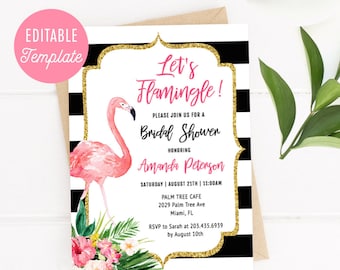 Let's Flamingle Tropical Bridal Shower Invitation Template, Luau Bridal Shower Invite, Flamingo Invitation Editable, Summer Bridal Shower