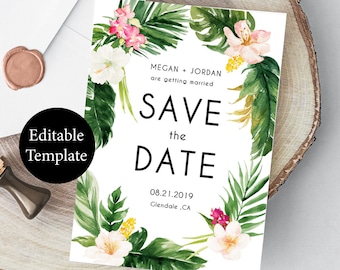 Tropical Save The Date Template, DIY Save The Date Cards, DIY Save The Date, Rustic Wedding Template, Summer Wedding Announcement, Hawaiian