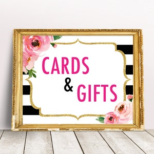 Cards and Gifts Sign, Kate Bridal Shower Sign, Spade Party decorations, Kate Baby Shower Gift Table Sign, Black and White Bachelorette Party