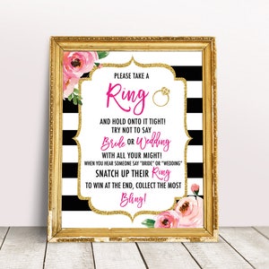 Don&#39;t Say Bride or Wedding Game Printable, Kate Bridal Shower Games, Take a Ring Game, Bachelorette Hens Party Game, Don&#39;t say Bride Sign