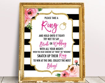 Don't Say Bride or Wedding Game Printable, Kate Bridal Shower Games, Take a Ring Game, Bachelorette Hens Party Game, Don't say Bride Sign