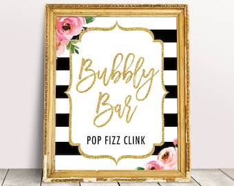 Bubbly Bar Sign, Kate Bridal Shower Decor, Spade Inspired, Stripes Shower Decorations, Kate Baby Shower, Brunch and Bubbly Bridal Shower