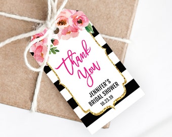 Floral Thank You Tags Template, Spade Favor Tags, Bridal Shower Thank You Tags Printable, Floral Favor Tags, Black and White Thank You Tag