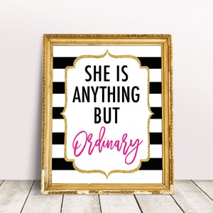Kate Bridal Shower Decorations, She Is Anything But Ordinary Sign, Black White Stripes Baby Shower, Spade Inspired, Kate Party Sign Decor