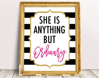 Kate Bridal Shower Decorations, She Is Anything But Ordinary Sign, Black White Stripes Baby Shower, Spade Inspired, Kate Party Sign Decor