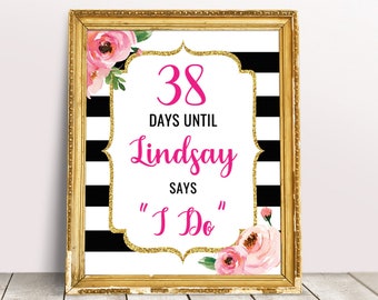 Kate Bridal Shower Days Until I Do Sign, Wedding Countdown Sign, Floral Bridal Shower Decorations, DIY Countdown To Wedding Printable