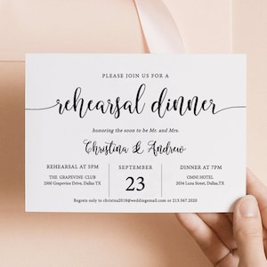 Plantilla de invitación a cena de ensayo rústico, invitaciones a ensayo de boda, plantilla de ensayo de bricolaje, plantilla imprimible y editable