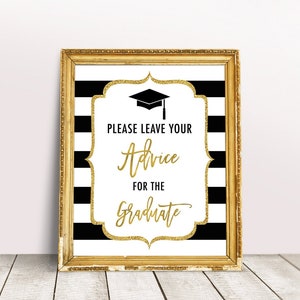 Graduation Party Decoration, Advice For The Graduate, Black and Gold Graduation Poster, Graduate Advice, Graduation Sign, High School Grad