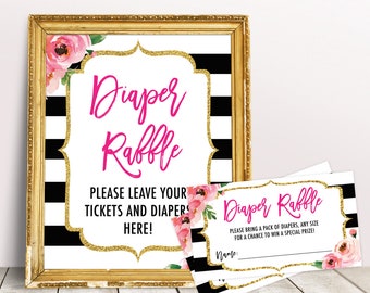 Floral Diaper Raffle Ticket Sign, Diaper Raffle Printable, Kate Inspired Baby Shower Games, Diaper Raffle Cards, Floral Diaper Raffle Cards