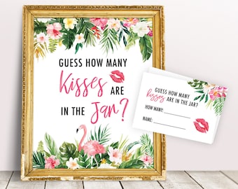 Guess How Many Kisses Game Printable, Tropical Bridal Shower Games, Guess the Kisses, Luau Bridal Shower Games, Hawaii Bridal Shower Games