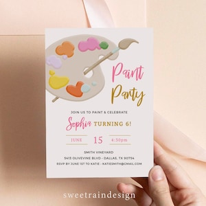 Paint Party Invitation, Paint Birthday Party, Art Party Girl Birthday Invite, Painting Party, Art Party Invite, Editable Invitation