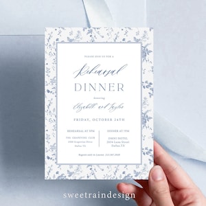 Dusty Blue Rehearsal Dinner Invitation Templates, Vintage Floral, Toile Wedding, Wedding Rehearsal Invites, The Night Before Invites 14