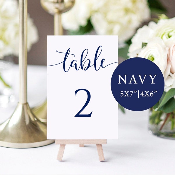 Navy Table Numbers Printable, Table Numbers Wedding Table Numbers Template, Wedding Table Signs, Navy Blue Wedding Table Numbers 4x6, 5x7