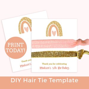 Rainbow Hair Tie Card Printable, Hair Tie Favor Card, Hair Tie Template, Rainbow Party Favors Printable, Birthday Party Hair Tie Printable