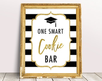 Festa de formatura para impressão, uma barra de biscoitos inteligente, decorações de festa de formatura em preto e dourado, biscoitos de formatura do ensino médio, turma de 2022