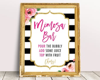 Mimosa Bar Sign, Kate Bridal Shower Printable, Spade Shower Party, Stripes Shower Decorations, Kate Inspired Baby Shower Bar Signage