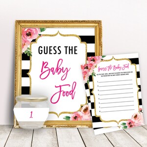 Kate Baby Food Game, Guess The Baby Food, Name That Baby Food Game, Floral Baby Food Guess Game Printable, DIY Baby Shower Activity,