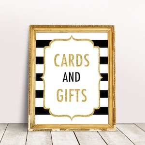 Black and Gold Cards and Gifts Sign, Black and Gold Party Decor, Stripes Bridal Shower, Black and Gold Wedding, Bachelorette Party Printable