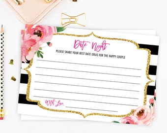 Date Night Cards Printable, Wedding Date Night Ideas for the Newlyweds, Kate Bridal Shower Game, Floral Date Idea Cards Instant Download DIY