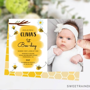 Bee Birthday Invitation Bumble Bee Birthday Bee Day Invitation Honey Bee Birthday 1st Birthday Invitation Bee Theme Party Template 003 image 1