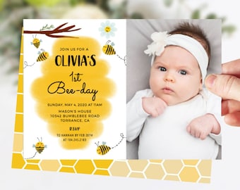 Bee Birthday Invitation Bumble Bee Birthday Bee Day Invitation Honey Bee Birthday 1st Birthday Invitation Bee Theme Party Template 003