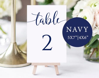 Navy Table Numbers Printable, Table Numbers Wedding Table Numbers Template, Wedding Table Signs, Navy Blue Wedding Table Numbers 4x6, 5x7