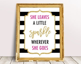 She Leaves A Little Sparkle Wherever She Goes Sign, Kate Bridal Shower Decor, Spade Inspired, Stripes Shower Decorations, Kate Baby Shower