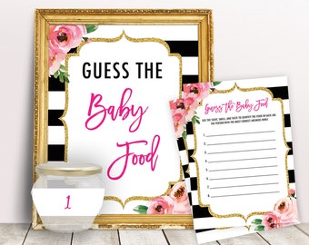 Kate Baby Food Game, Guess The Baby Food, Name That Baby Food Game, Floral Baby Food Guess Game Printable, DIY Baby Shower Activity,