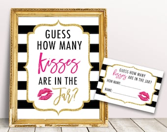 How Many Kisses Printable Game, Kate Bridal Shower Games, Guess the Kisses, Wedding Shower Game, Spade Shower Bachelorette Party Games DIY