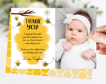 Bee Thank You Cards Bumble Bee Birthday Thank You Note Bee Day Party Bee Birthday Card Bumble Bee Party Thank You Honey Bee Template 003