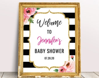 Kate Baby Shower Welcome Sign Editable, Black and White Striped Welcome Sign Template, Spade Inspired Baby Shower Sign, Welcome Poster