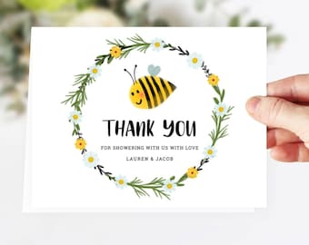 Bee Baby Shower Thank You Cards Bumble Bee Thank You Template Honey Bee Baby Shower Bee Themed Thank You Cards Printable Gender Neutral 003