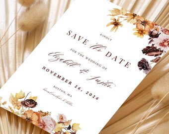 Rustic Fall Wedding Save The Date Template, Terracotta Wedding Save The Date Cards, Boho Save The Date, Autumn, Editable, Printable 015