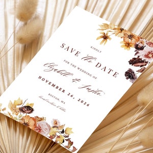 Rustic Fall Wedding Save The Date Template, Terracotta Wedding Save The Date Cards, Bohemian Save The Date, Autumn, Editable, Printable 015