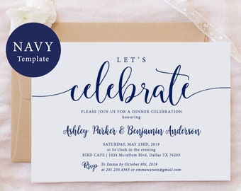 Celebrate Invitation Template, Navy Rehearsal Dinner Invitation Digital, Rustic Wedding Dinner, Navy Wedding Template Instant Download