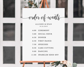 Order of Events Sign, Wedding Timeline Template, Wedding Day Timeline Poster, Wedding Schedule Sign, Wedding Itinerary Sign, Printable