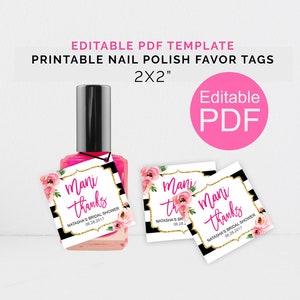 Personalized Mani Thanks Tags, Printable Kate Shower Nail Polish Favor Tags, DIY Tags Template, Bachelorette Party Tags, Nail Polish Tags image 1